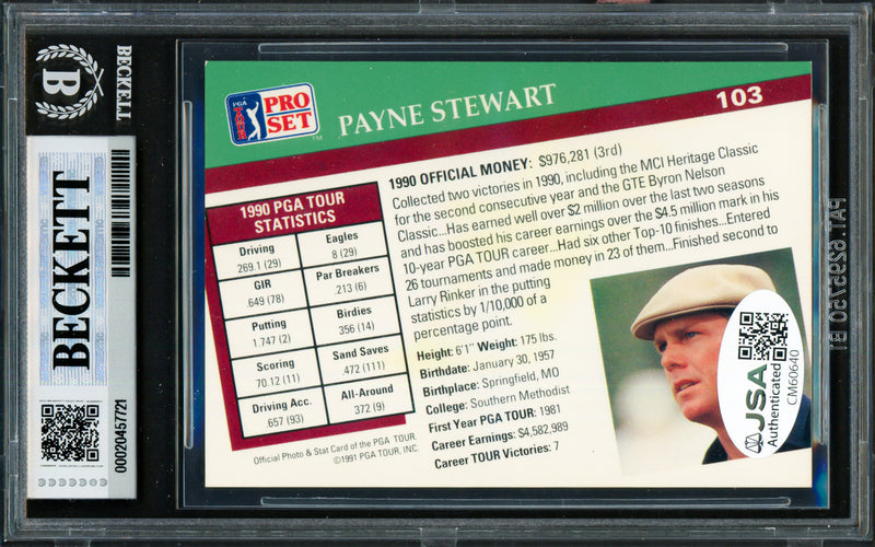 Payne Stewart Autographed 1991 Pro Set Card #103 "HOF 1976" Beckett BAS #20457721