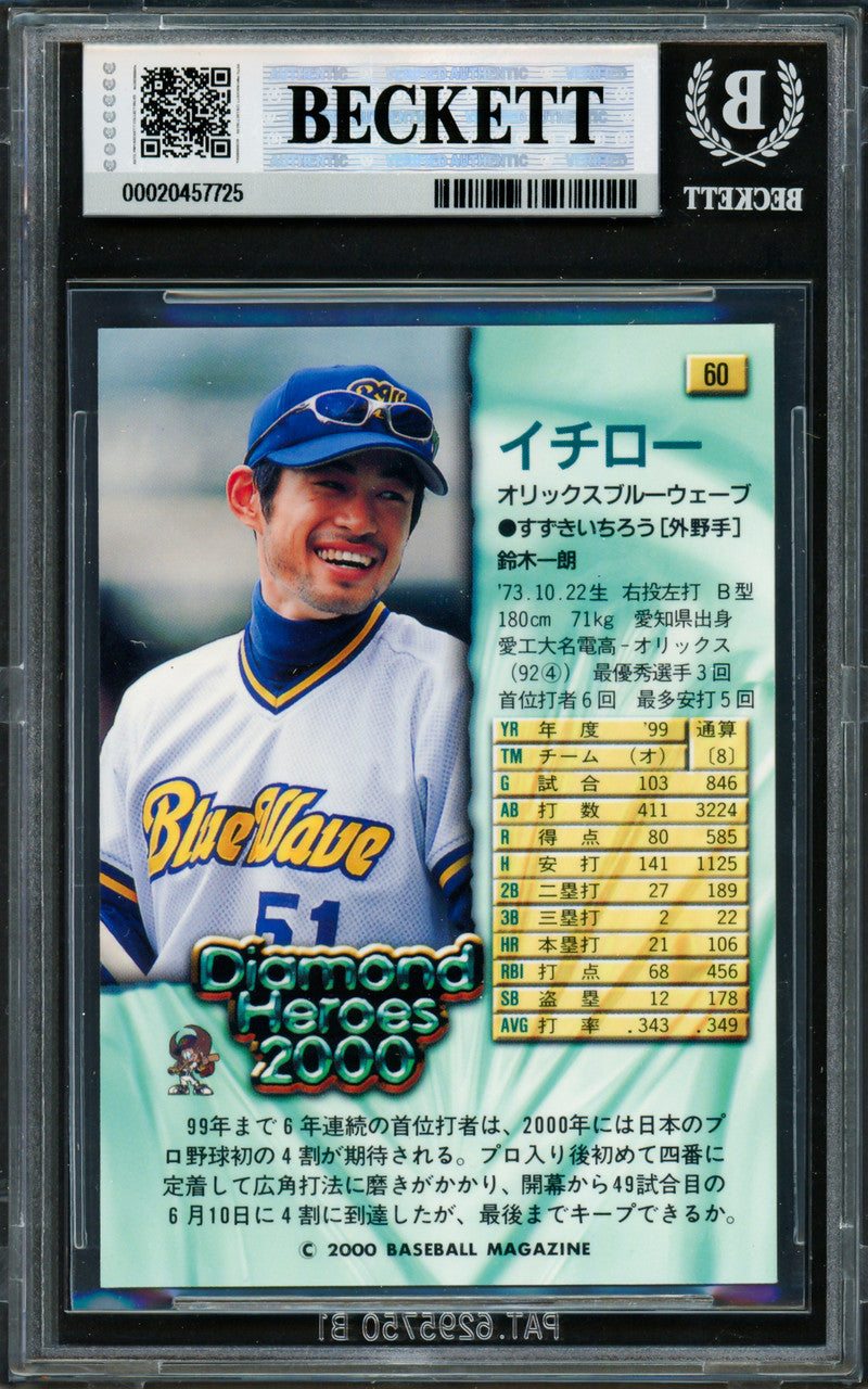 Ichiro Suzuki Autographed 2000 BBM Diamond Heroes Card #60 Orix Blue Wave Beckett BAS #20457725