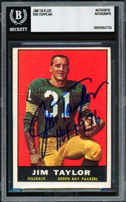Jim Taylor Autographed 1961 Topps Card #41 Green Bay Packers Beckett BAS #20457733
