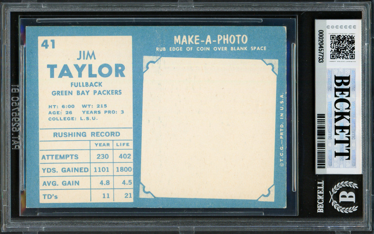 Jim Taylor Autographed 1961 Topps Card #41 Green Bay Packers Beckett BAS #20457733