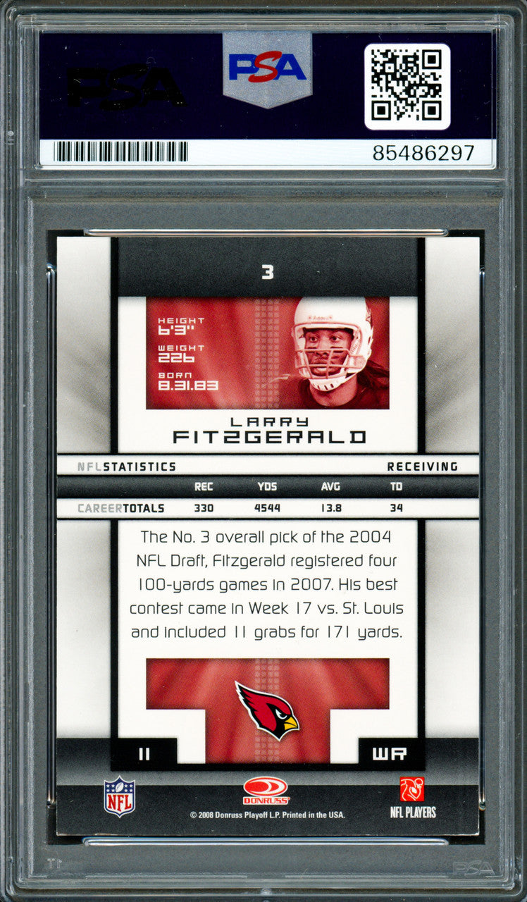 Larry Fitzgerald Autographed 2008 Donruss Elite Card #3 Arizona Cardinals Auto Grade Gem Mint 10 PSA/DNA #85486297