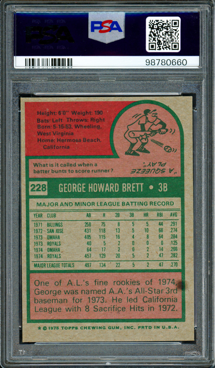 George Brett Autographed 1975 Topps Rookie Card #228 Kansas City Royals PSA 4 Auto Grade 6 PSA/DNA #98780660