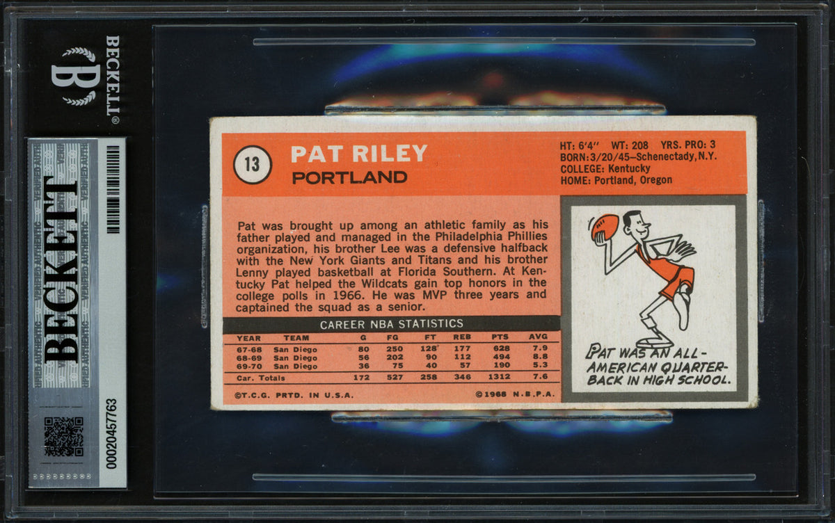 Pat Riley Autographed 1970-71 Topps Rookie Card #13 Portland Trail Blazers Beckett BAS #20457763