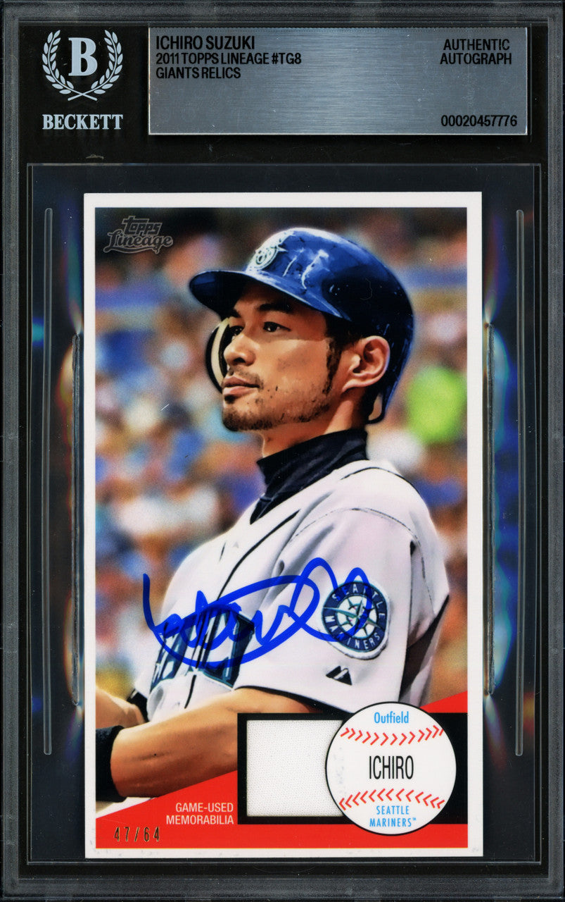 Ichiro Suzuki Autographed 2011 Topps Lineage 1964 Giants Relics Jersey Card #TG8 Seattle Mariners #/64 Beckett BAS #20457776