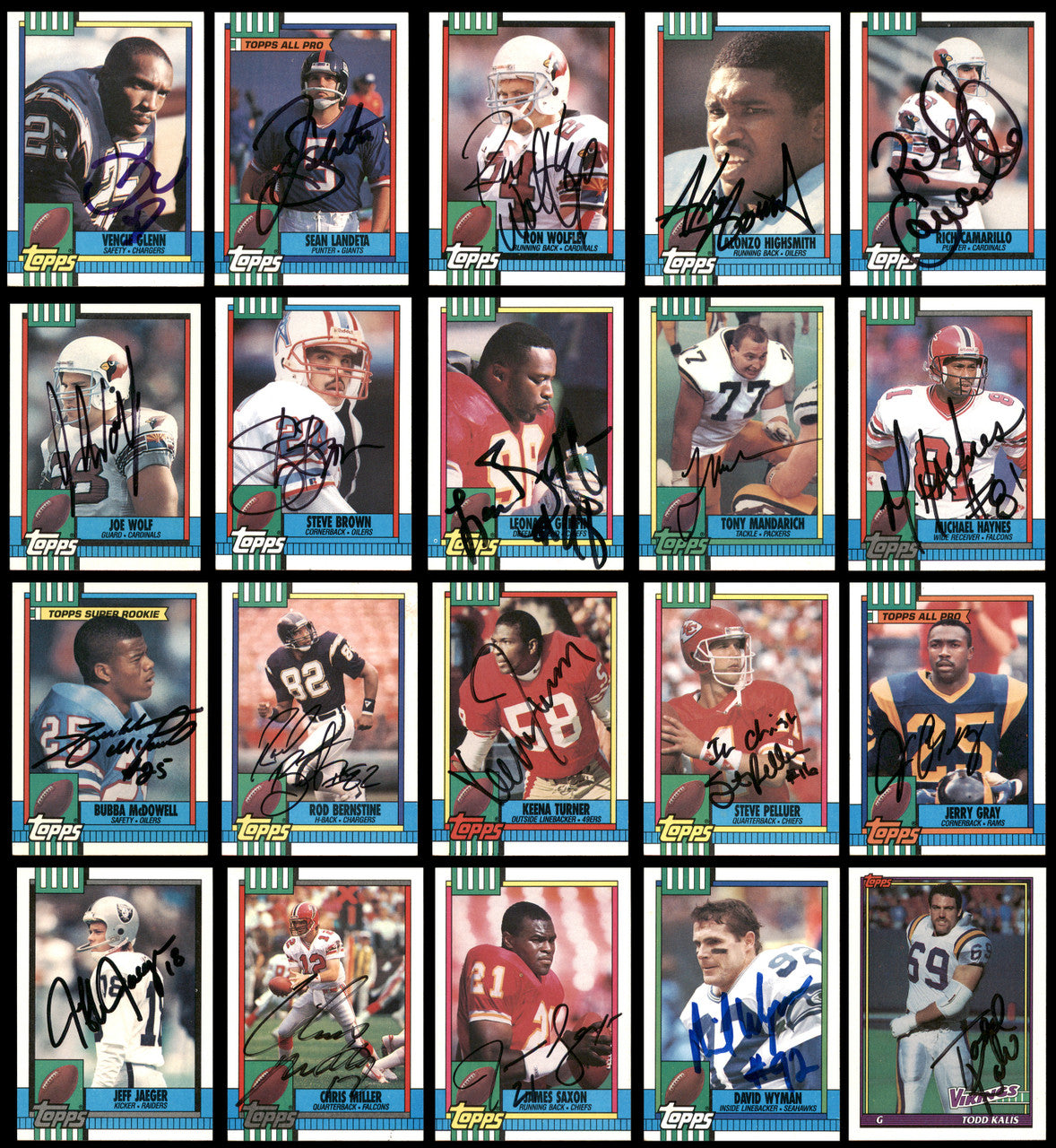 115 Count Lot of Autographed 1990-2001 Topps Football Cards (All Different) SKU #266473