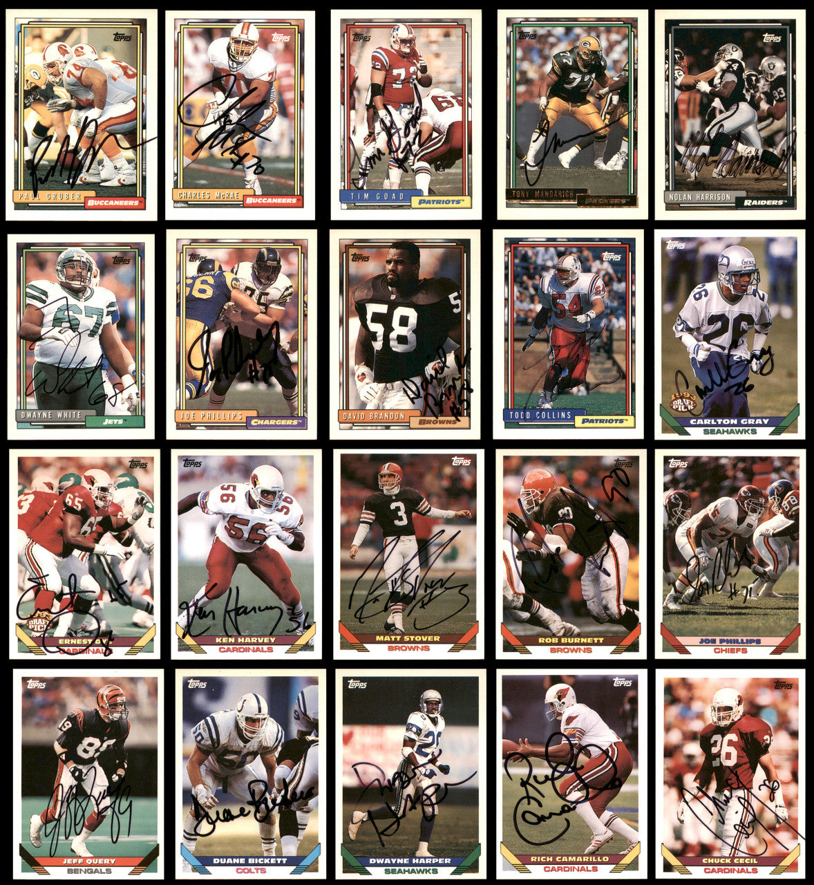 115 Count Lot of Autographed 1990-2001 Topps Football Cards (All Different) SKU #266473