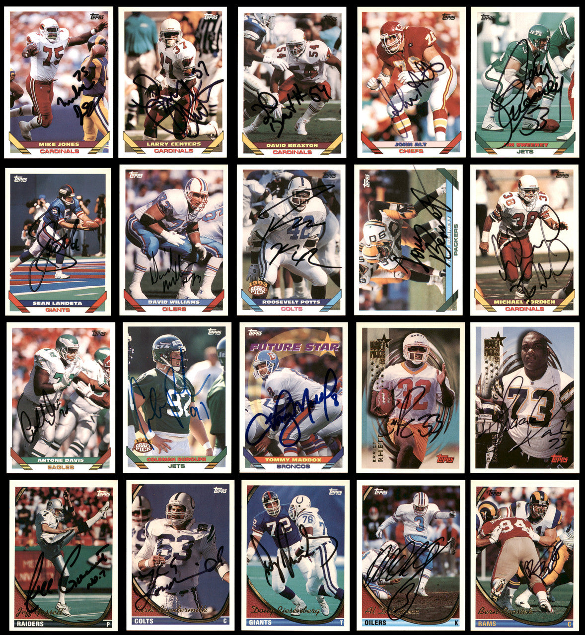 115 Count Lot of Autographed 1990-2001 Topps Football Cards (All Different) SKU #266473