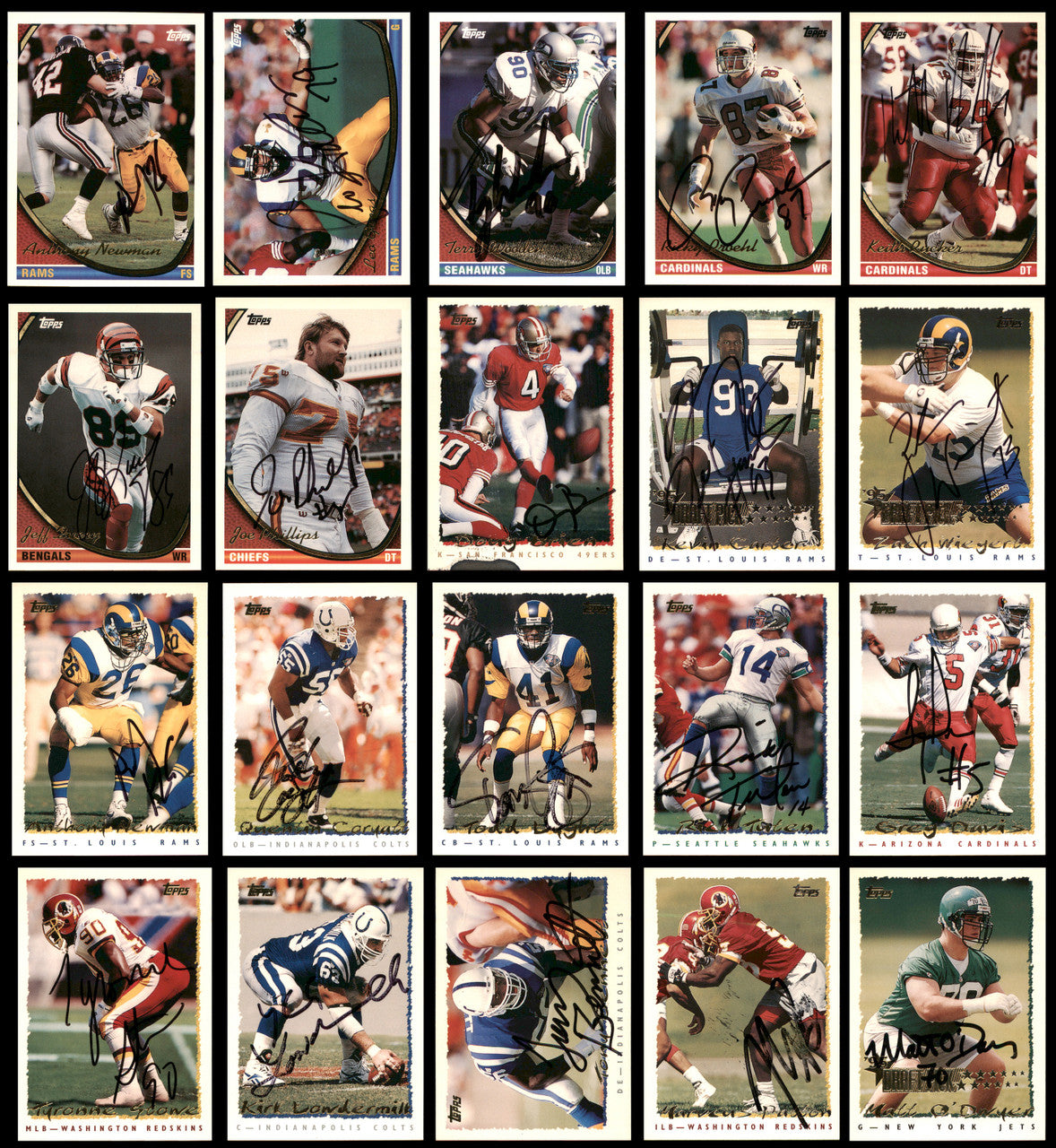 115 Count Lot of Autographed 1990-2001 Topps Football Cards (All Different) SKU #266473