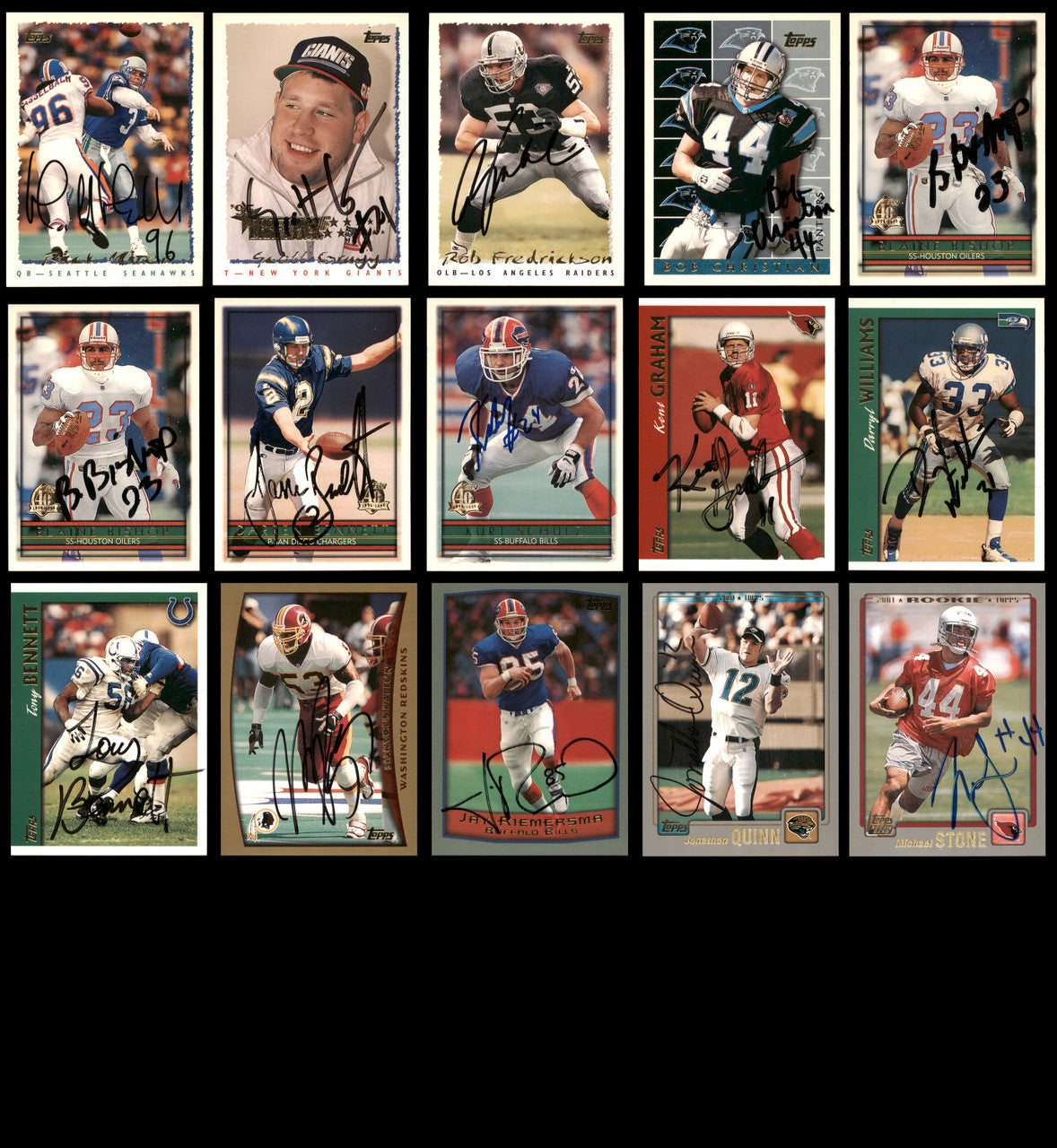 115 Count Lot of Autographed 1990-2001 Topps Football Cards (All Different) SKU #266473