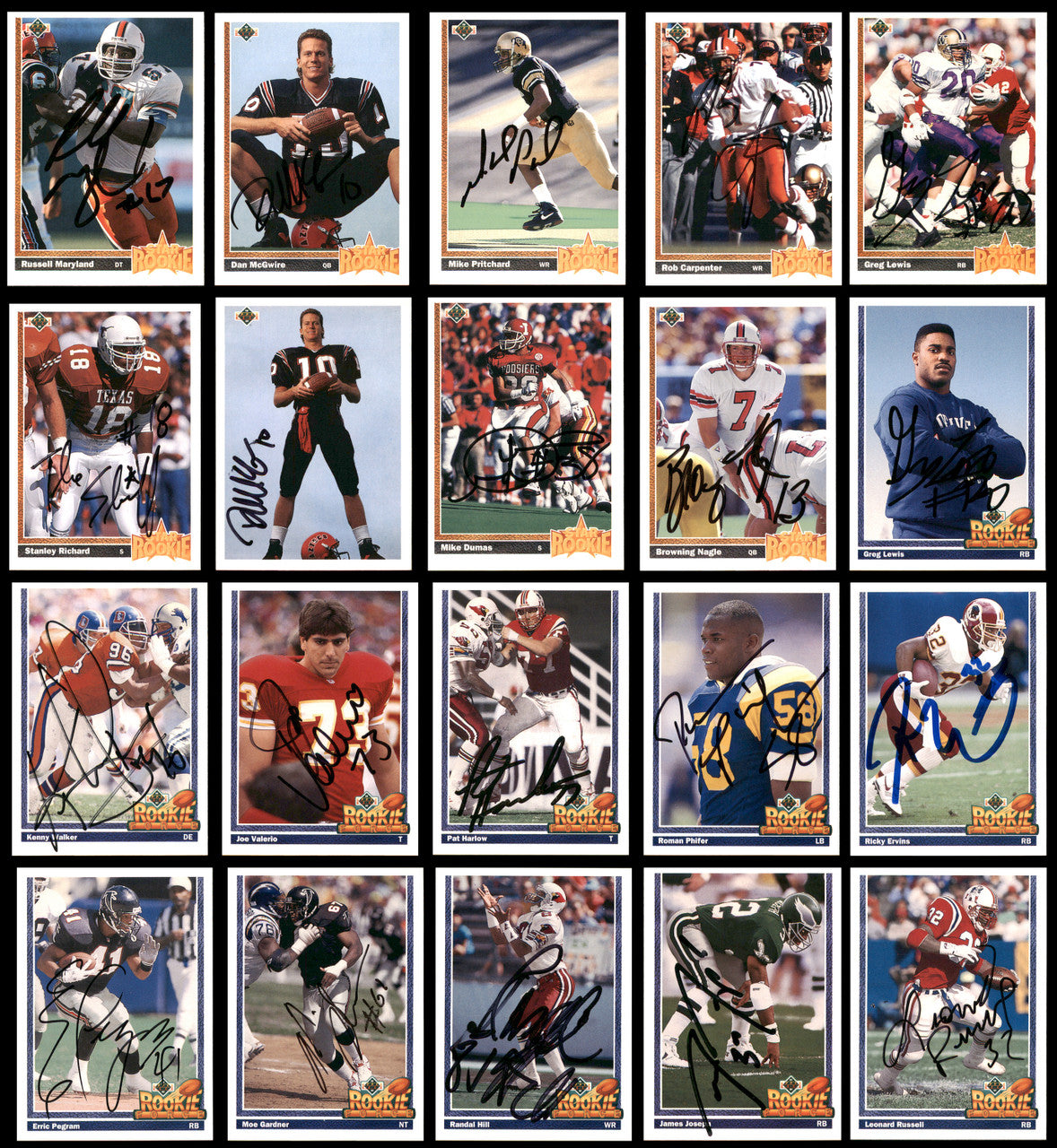 92 Count Lot of Autographed 1991-1993 Upper Deck Football Cards (All Different) SKU #266474