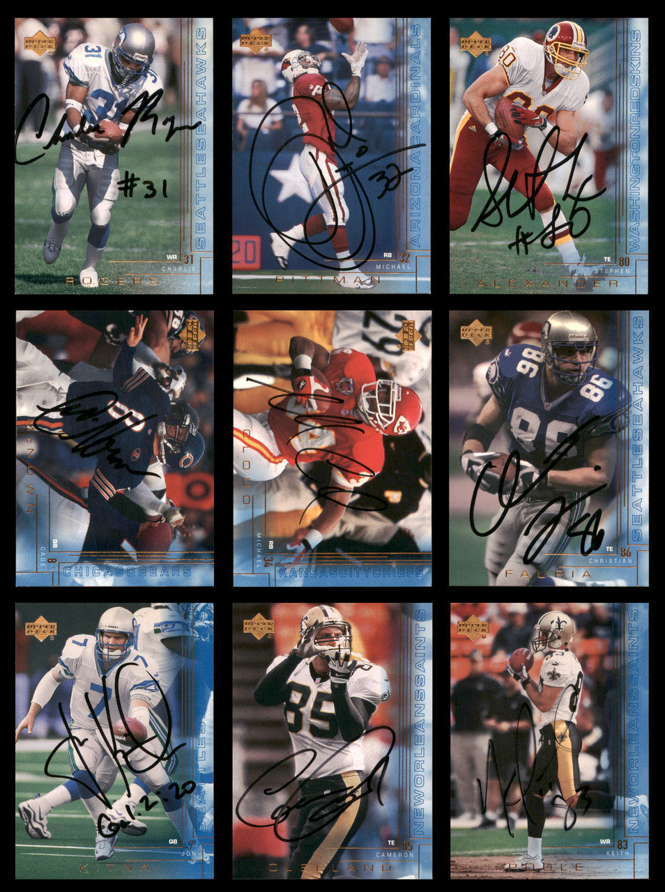 40 Count Lot of Autographed 1998-2000 Upper Deck Football Cards (All Different) SKU #266478