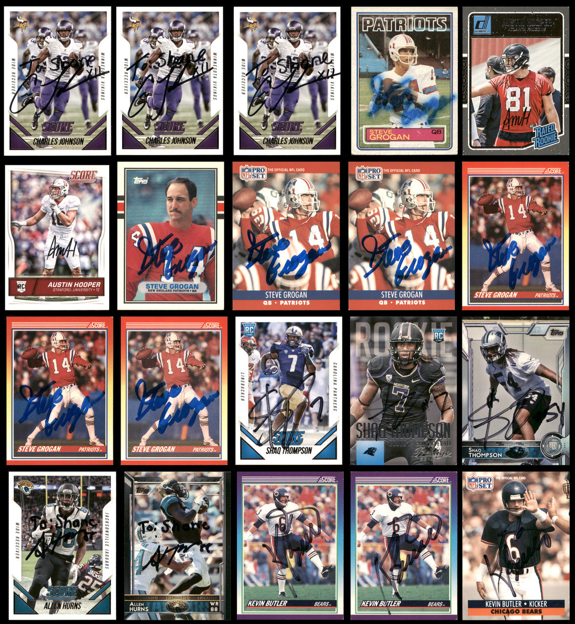 100 Count Lot of Autographed Assorted Football Cards SKU #266500