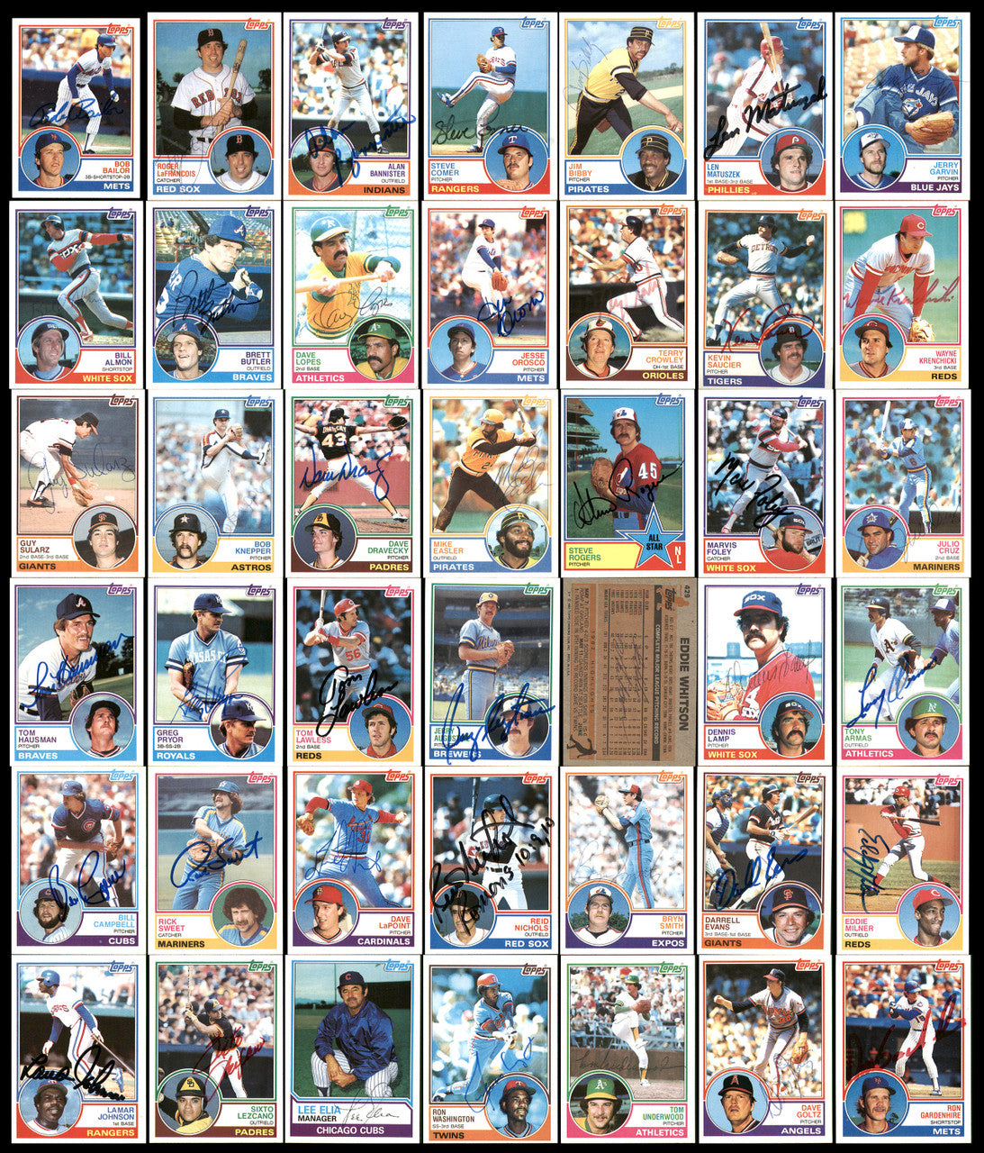 301 Count Lot of Autographed 1983 Topps Baseball Cards (All Different) SKU #266533