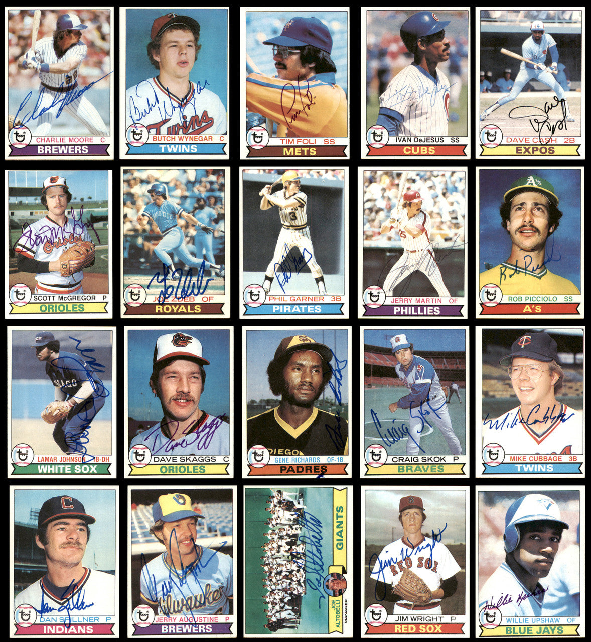 185 Count Lot of Autographed 1979 Topps Baseball Cards (All Different) SKU #266545