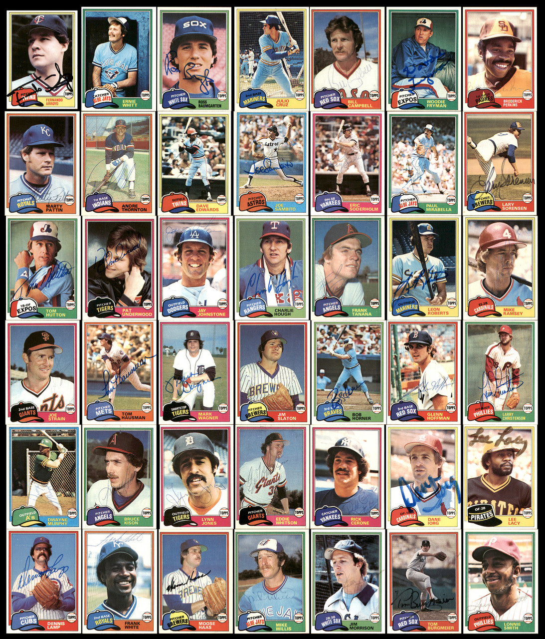 347 Count Lot of Autographed 1981 Topps Baseball Cards (All Different) SKU #266547