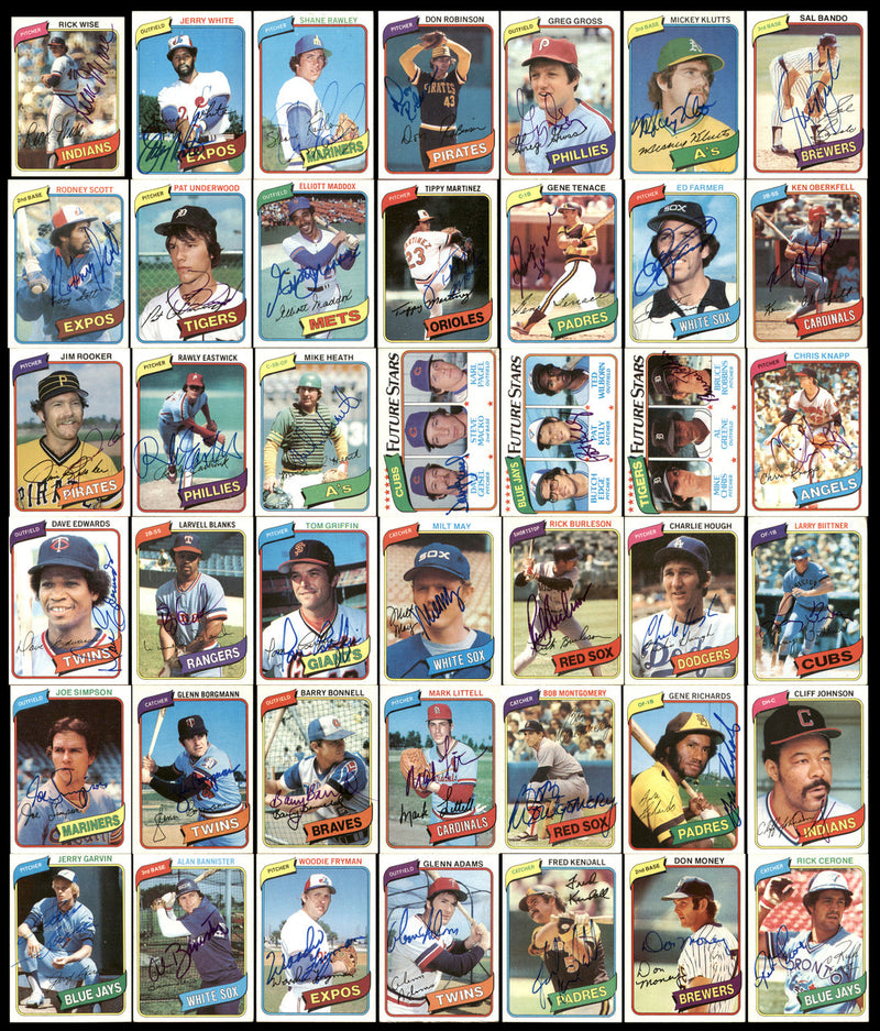 302 Count Lot of Autographed 1980 Topps Baseball Cards (All Different) SKU #266563