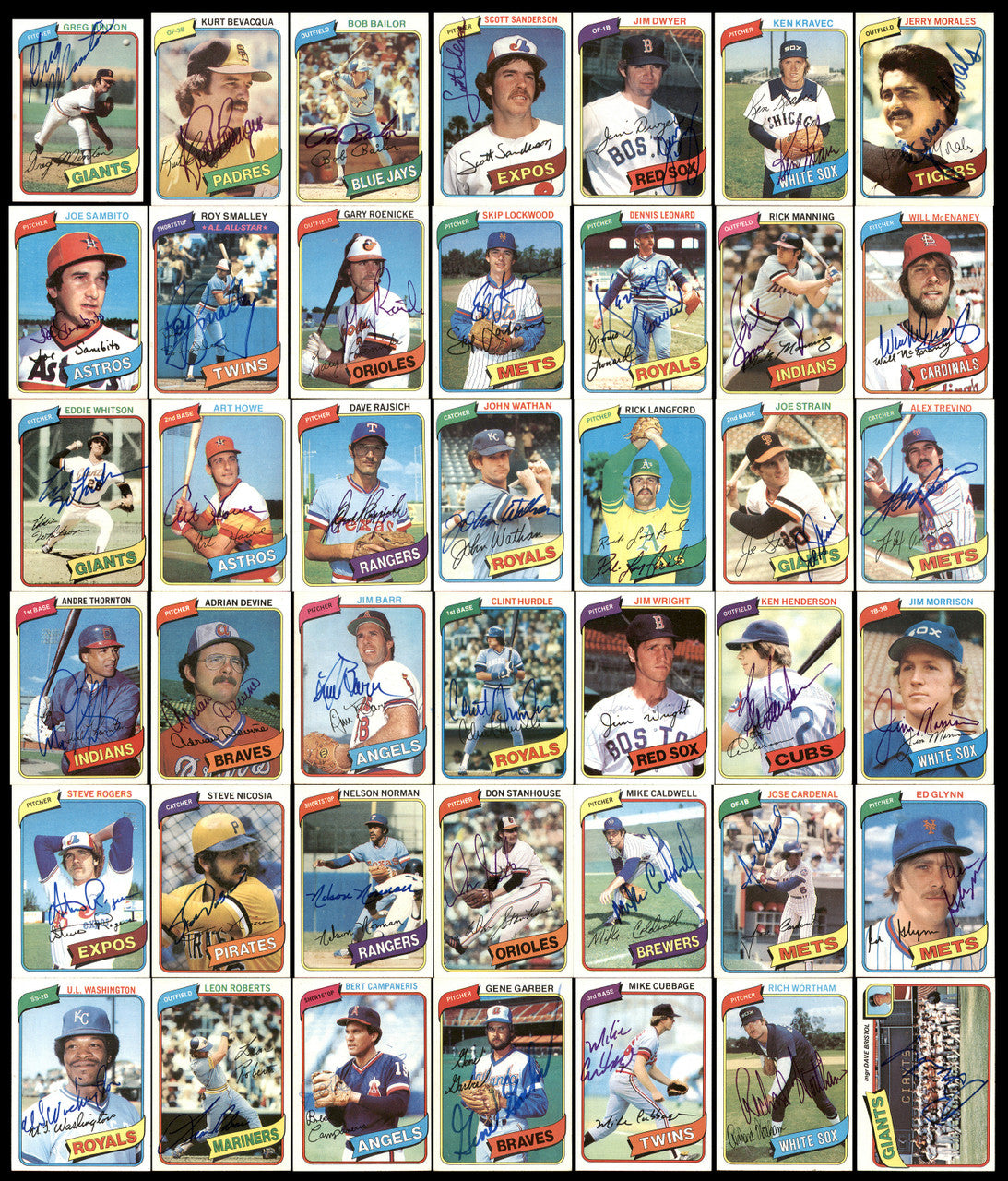 302 Count Lot of Autographed 1980 Topps Baseball Cards (All Different) SKU #266563