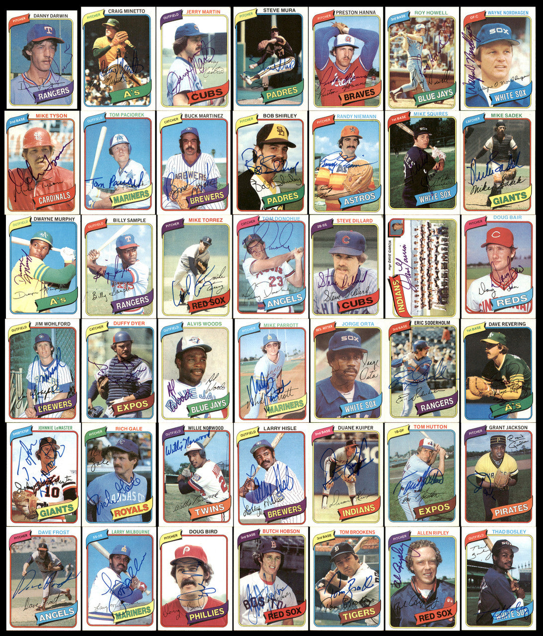302 Count Lot of Autographed 1980 Topps Baseball Cards (All Different) SKU #266563