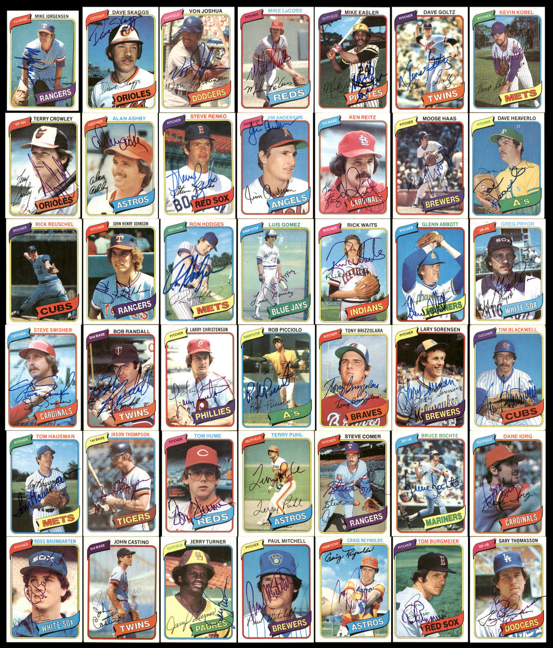 302 Count Lot of Autographed 1980 Topps Baseball Cards (All Different) SKU #266563