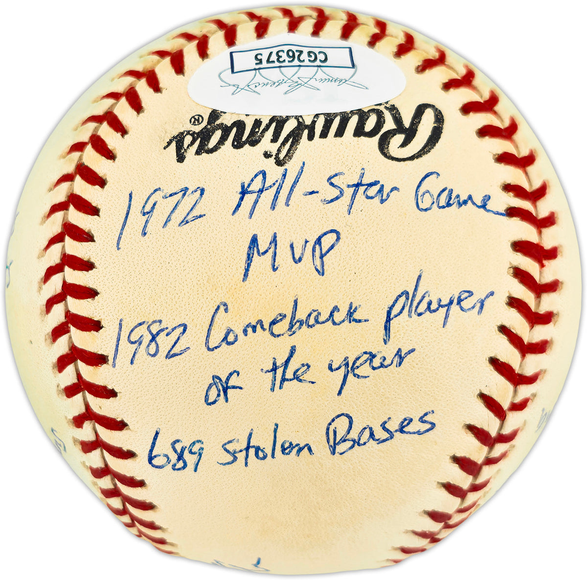 Joe Morgan Autographed Official NL Baseball Cincinnati Reds With 20 Stats JSA #CG26375