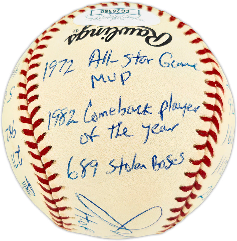 Joe Morgan Autographed Official NL Baseball Cincinnati Reds With 20 Stats JSA #CG26380