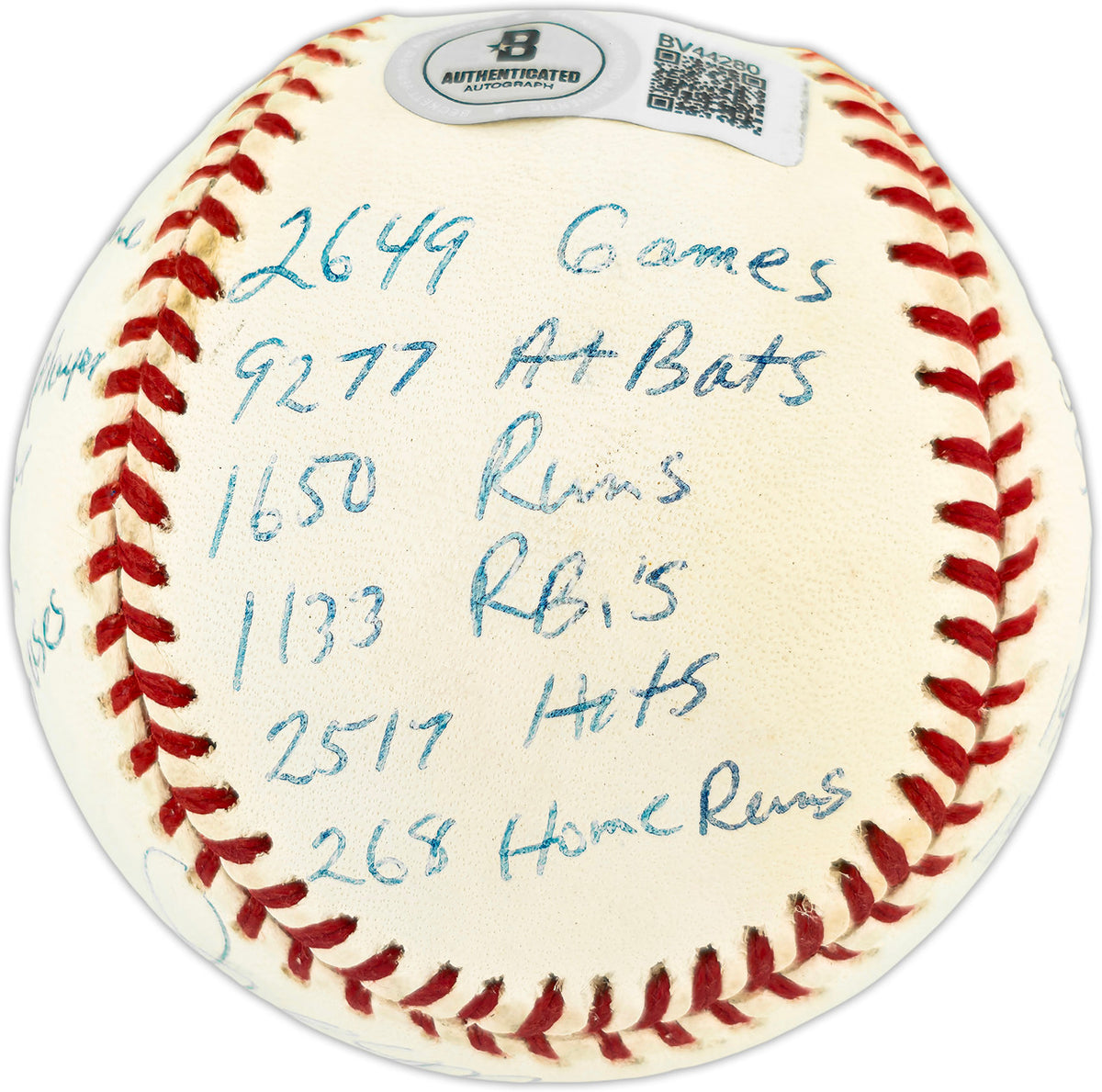 Joe Morgan Autographed Official NL Baseball Cincinnati Reds With 20 Stats Beckett BAS QR #BV44280