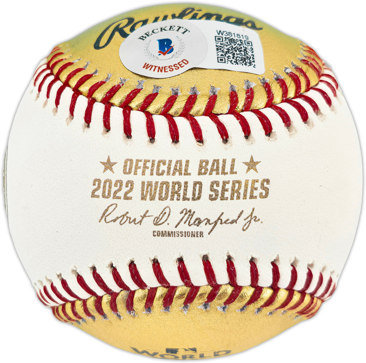 Yordan Alvarez Autographed Official 2022 Gold World Series Logo Baseball Houston Astros (Smudged) Beckett BAS #W381819