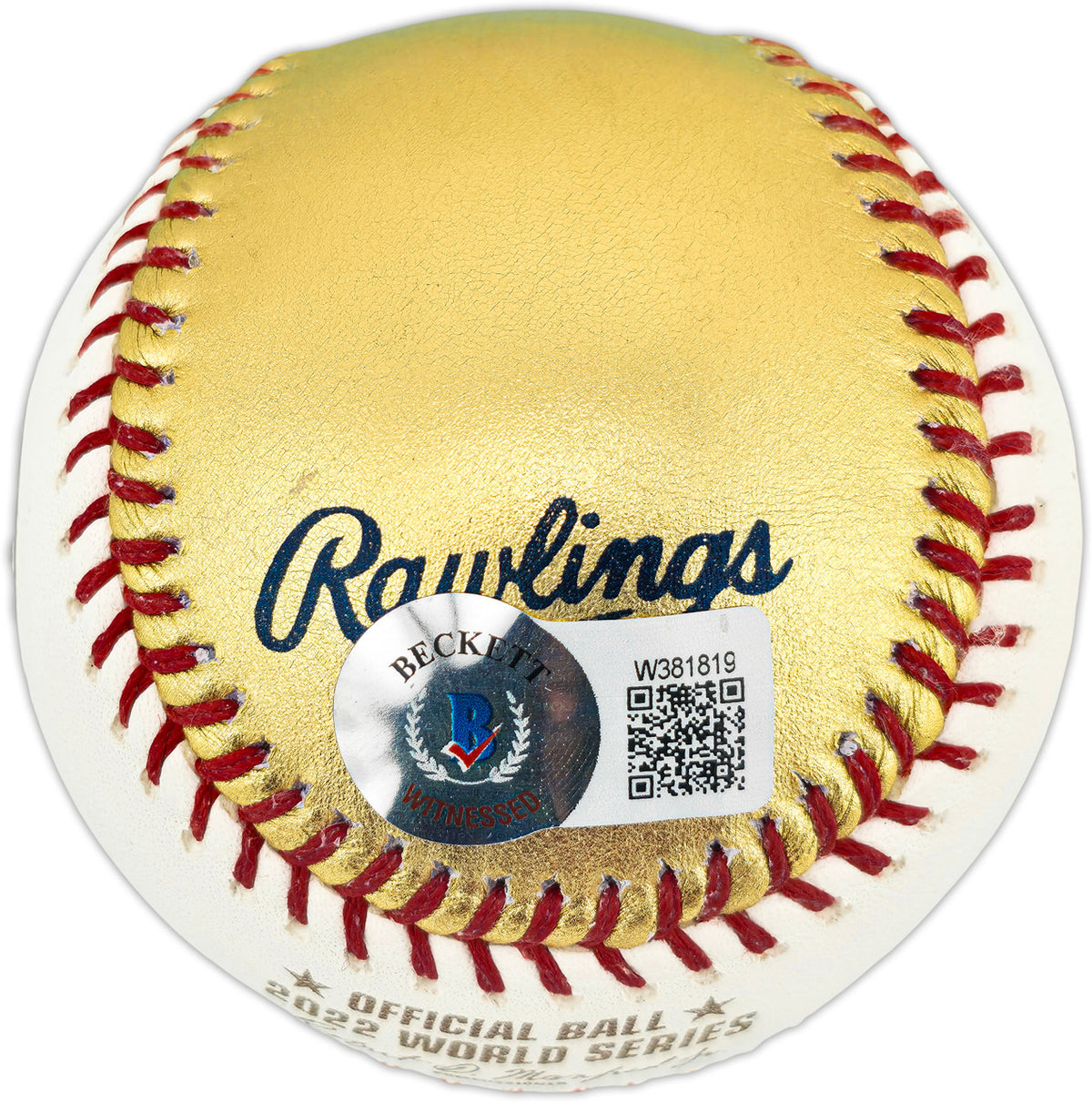 Yordan Alvarez Autographed Official 2022 Gold World Series Logo Baseball Houston Astros (Smudged) Beckett BAS #W381819