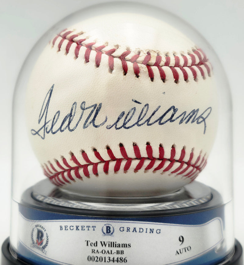 Ted Williams Autographed Official AL Baseball Boston Red Sox Auto Grade Mint 9 Beckett BAS #20134486