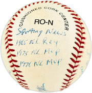 Joe Morgan Autographed Official NL Baseball Cincinnati Reds With 20 Stats Beckett BAS QR #BV44273