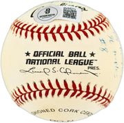 Joe Morgan Autographed Official NL Baseball Cincinnati Reds With 20 Stats Beckett BAS QR #BV44273