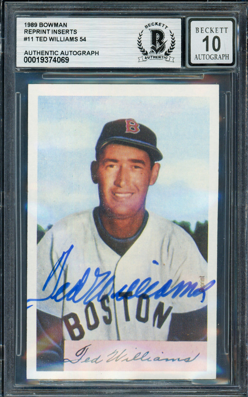 Ted Williams Autographed 1989 Bowman Card #11 Boston Red Sox Auto Grade Gem Mint 10 Beckett BAS #19374069