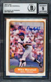 Dr. Mike Marshall Autographed 1982 Fleer Card #532 New York Mets Auto Grade Mint 9 Beckett BAS #19991651
