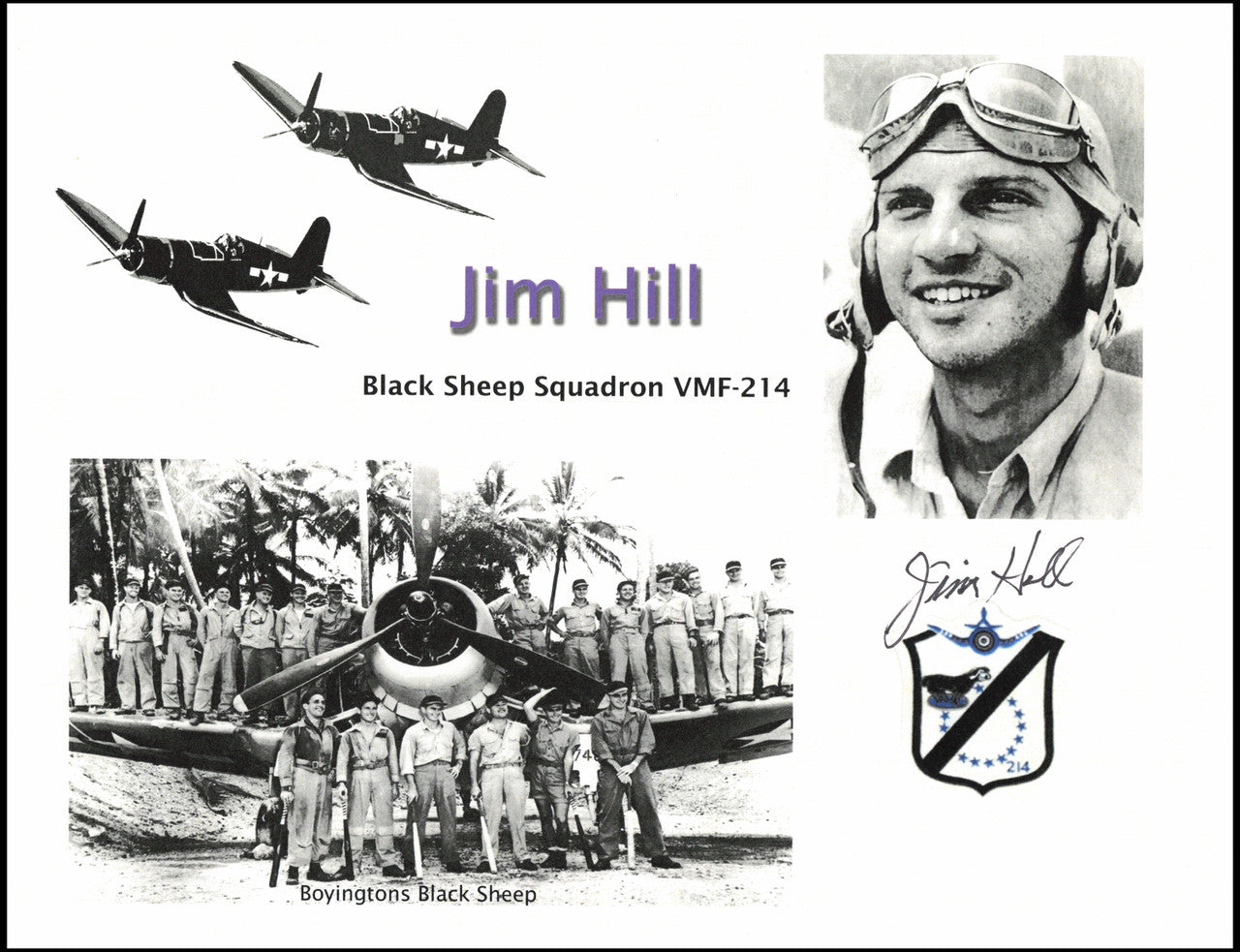 Jim Hill Autographed 8x10 Photo WWII Black Sheep Squadron SKU #266895