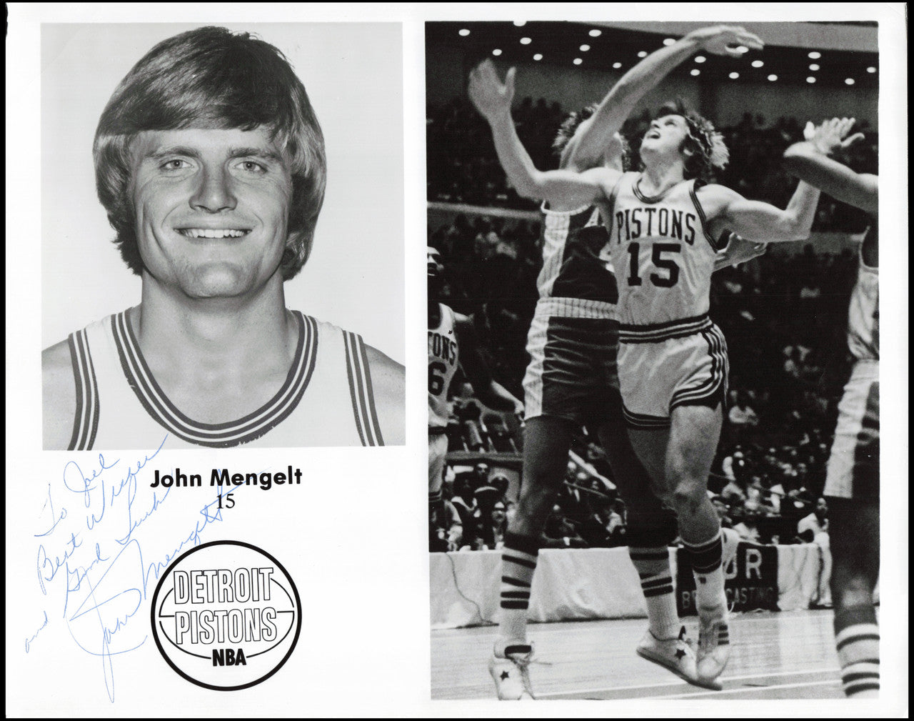 John Mengelt Autographed Team Issued 8x10 Photo Detroit Pistons "To Joel Best Wishes, Good Luck" SKU #266944