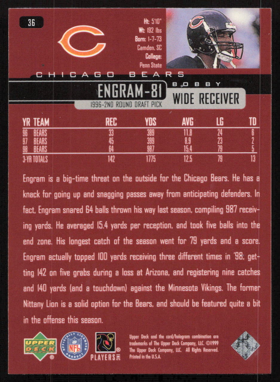 Bobby Engram Autographed 1999 Upper Deck Card Chicago Bears SKU #267014