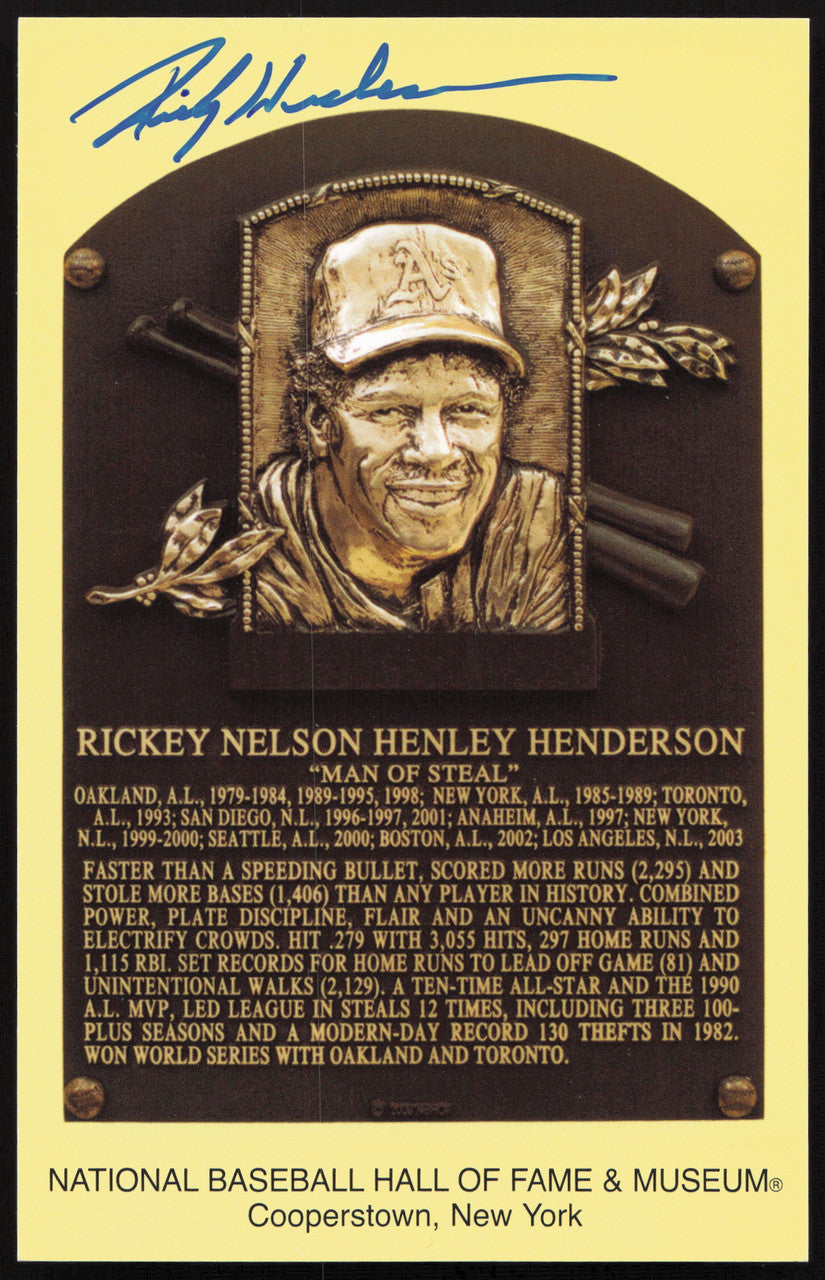 Rickey Henderson Autographed Hall of Fame Postcard Oakland A's JSA #WA127086