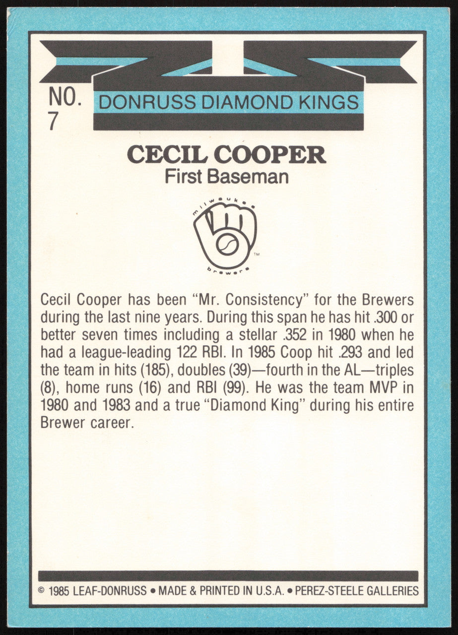 Cecil Cooper Autographed 1986 Donruss 5x7" Diamond Kings Card Milwaukee Brewers SKU #267033