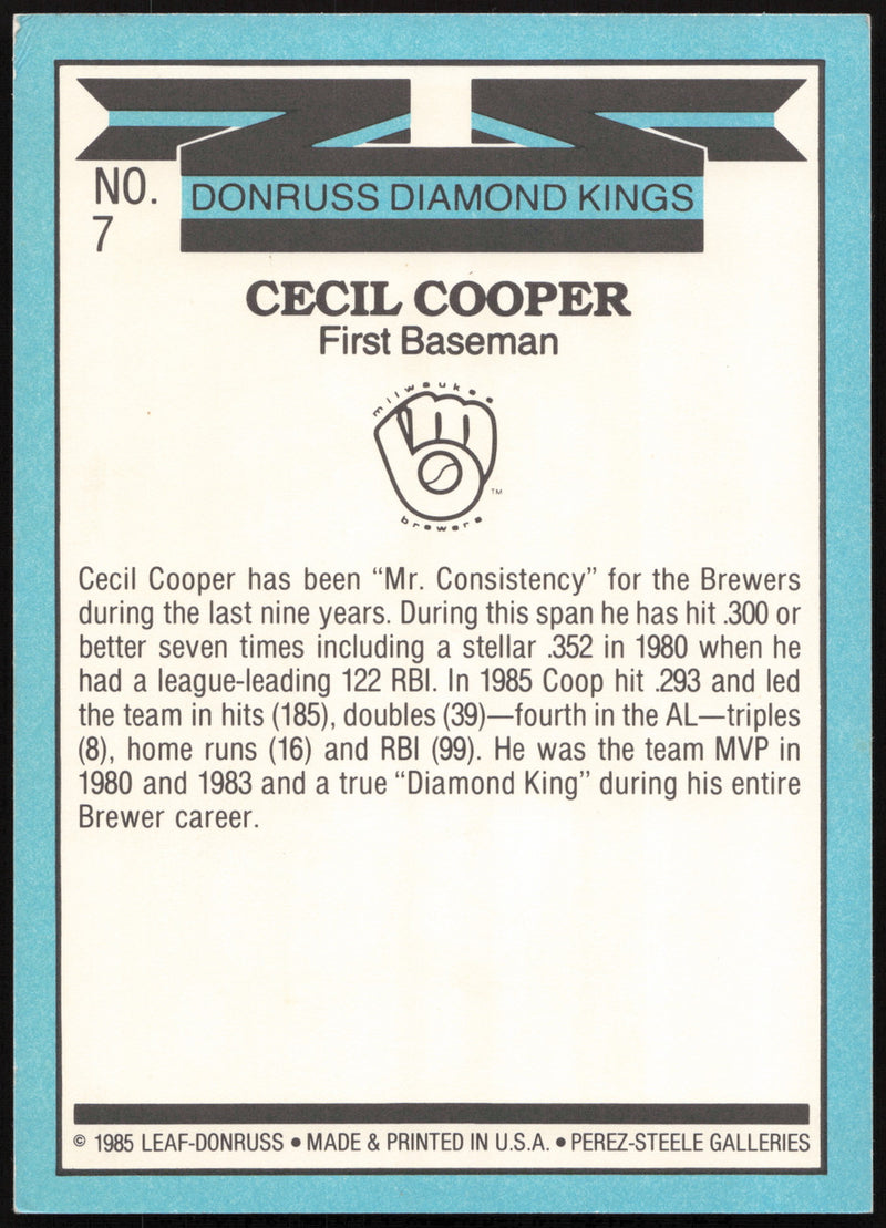 Cecil Cooper Autographed 1986 Donruss 5x7" Diamond Kings Card Milwaukee Brewers SKU #267033