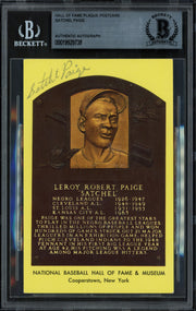 Satchel Paige Autographed Hall of Fame HOF Plaque Postcard Negro Leagues Beckett BAS #19929738