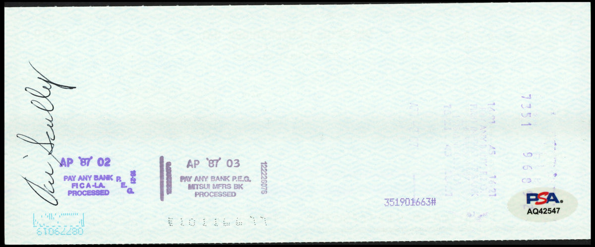 Vin Scully Autographed Check Los Angeles Dodgers Dual Signed PSA/DNA #AQ42547