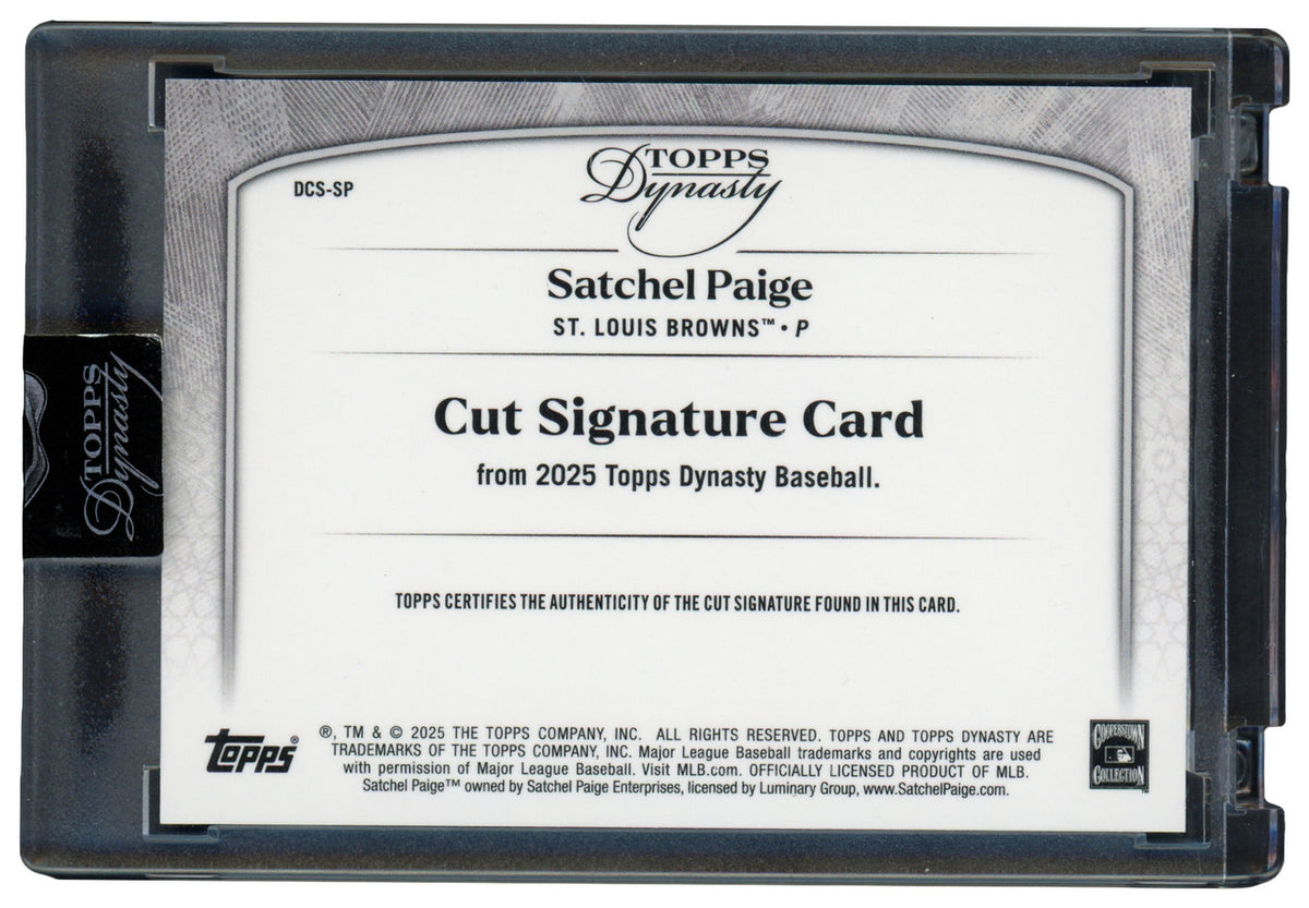 Satchel Paige Autographed 2025 Topps Dynasty Cut Signatures Card #DCS-SP #1/1 SKU #267040