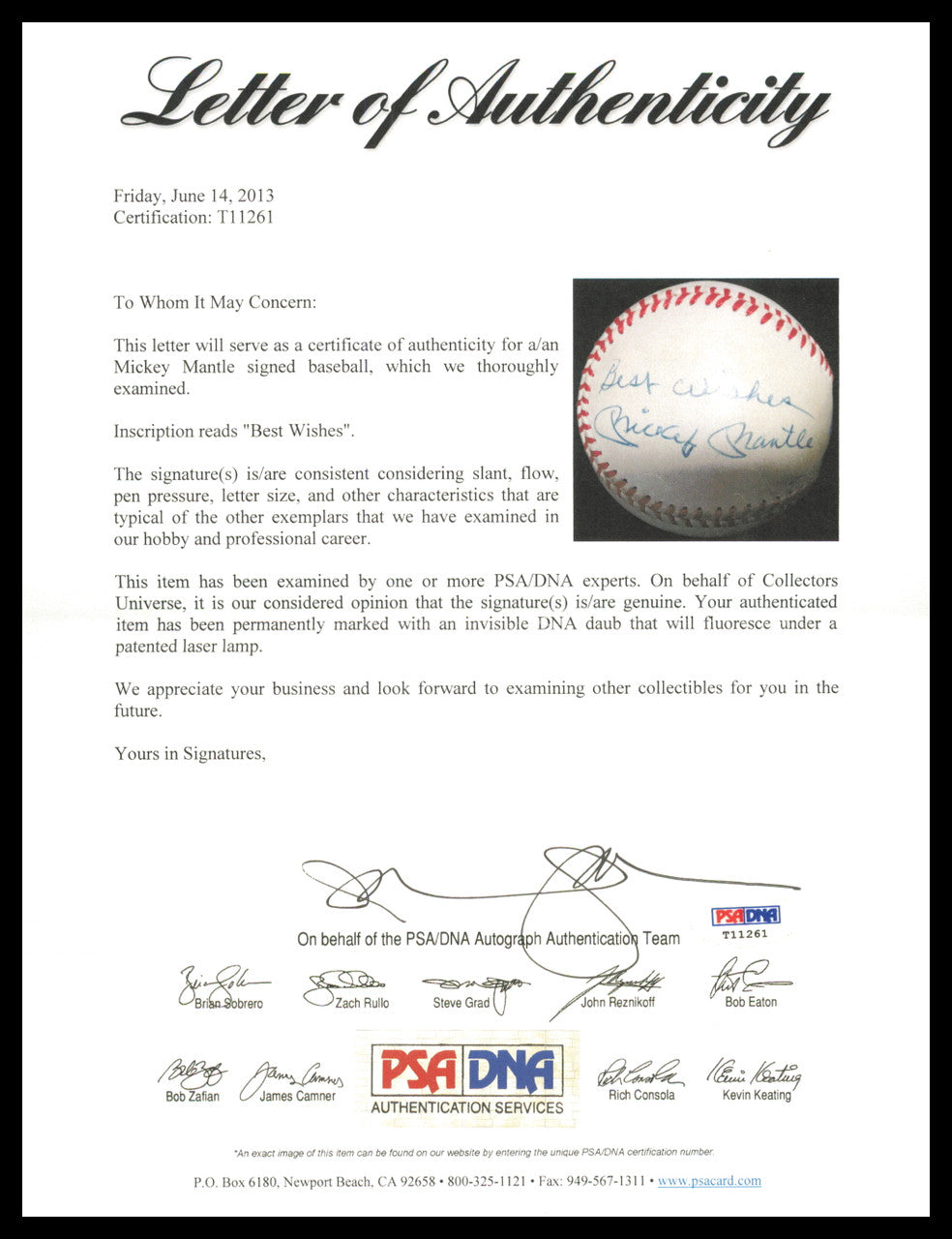Mickey Mantle Autographed Official AL Baseball New York Yankees PSA/DNA #T11261