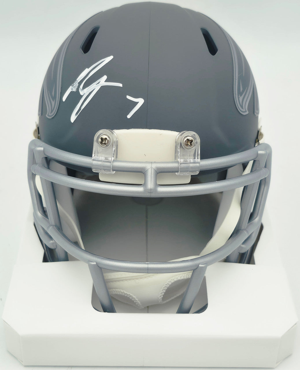 Bijan Robinson Autographed Atlanta Falcons Slate Gray Speed Mini Helmet Beckett BAS Witness #1W878917