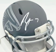 Bijan Robinson Autographed Atlanta Falcons Slate Gray Speed Mini Helmet Beckett BAS Witness #1W878902
