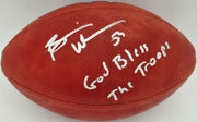 Brian Urlacher Autographed Official NFL Leather Salute to Service Football Chicago Bears "God Bless The Troops!" Beckett BAS Witness #4W450901
