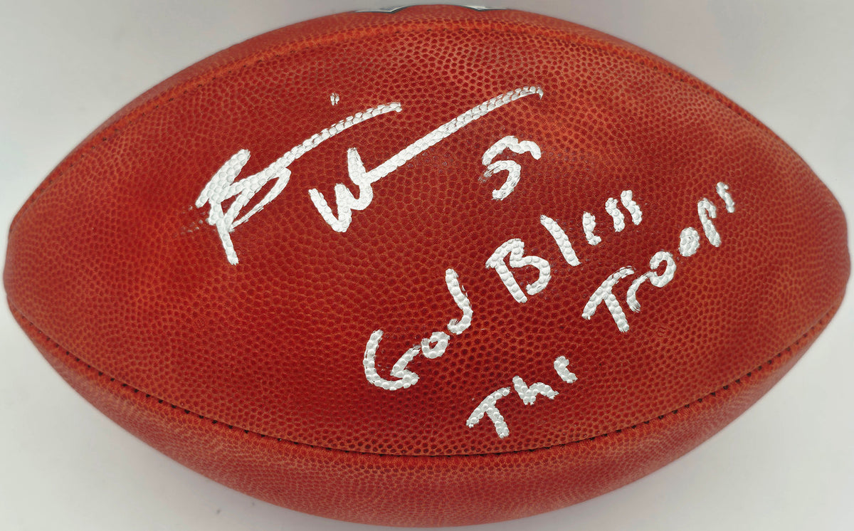 Brian Urlacher Autographed Official NFL Leather Salute to Service Football Chicago Bears "God Bless The Troops!" Beckett BAS Witness #4W450901
