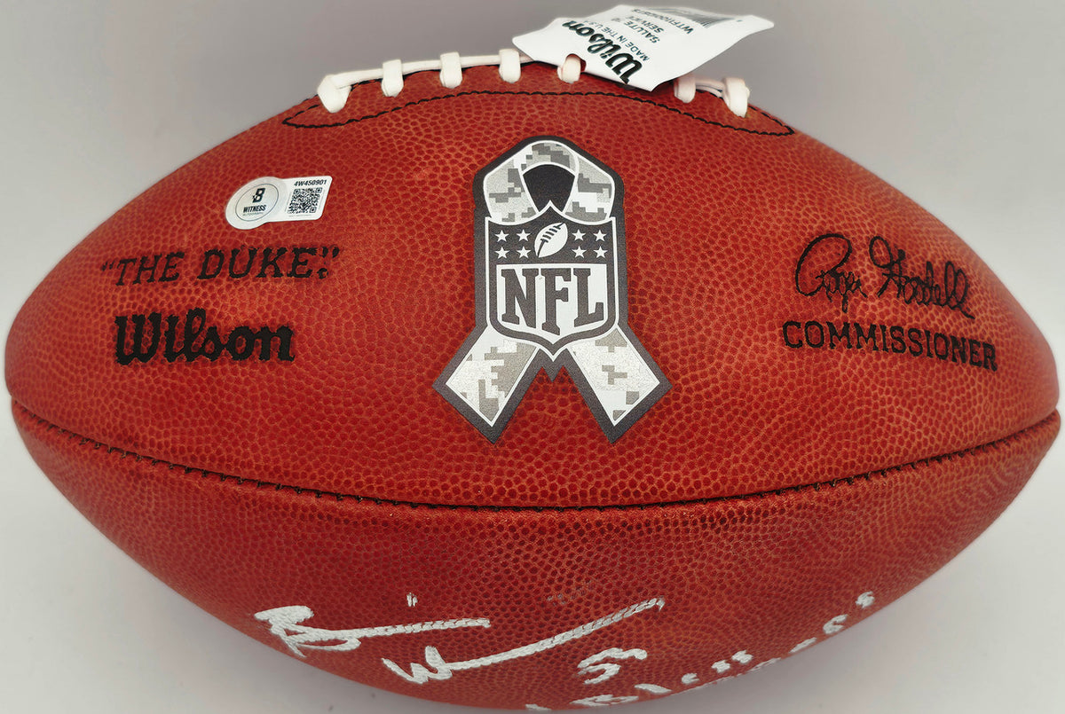 Brian Urlacher Autographed Official NFL Leather Salute to Service Football Chicago Bears "God Bless The Troops!" Beckett BAS Witness #4W450901