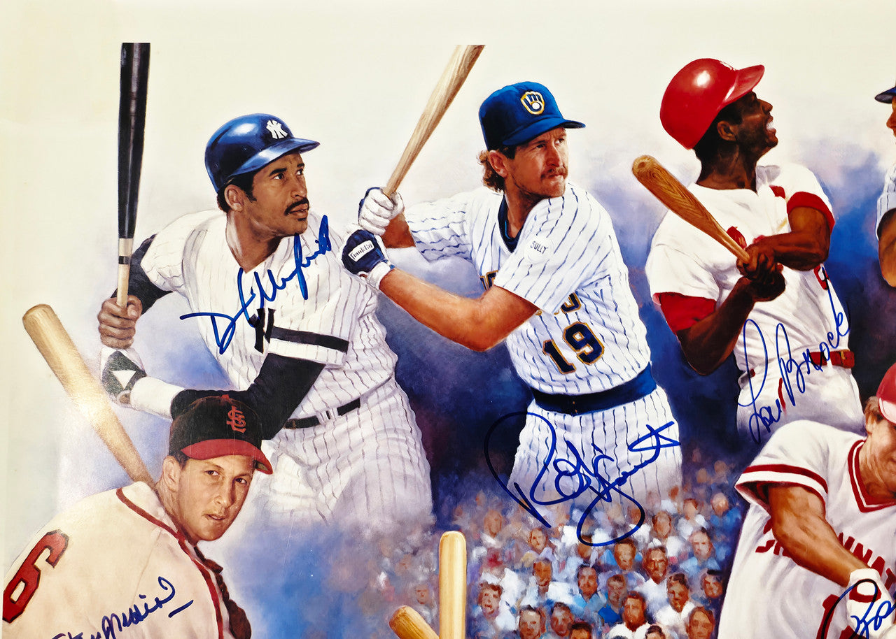 3000 Hit Club Autographed 24x36 Lithograph Photo With 13 Signatures Including Willie Mays & Hank Aaron Beckett BAS Stock #267079