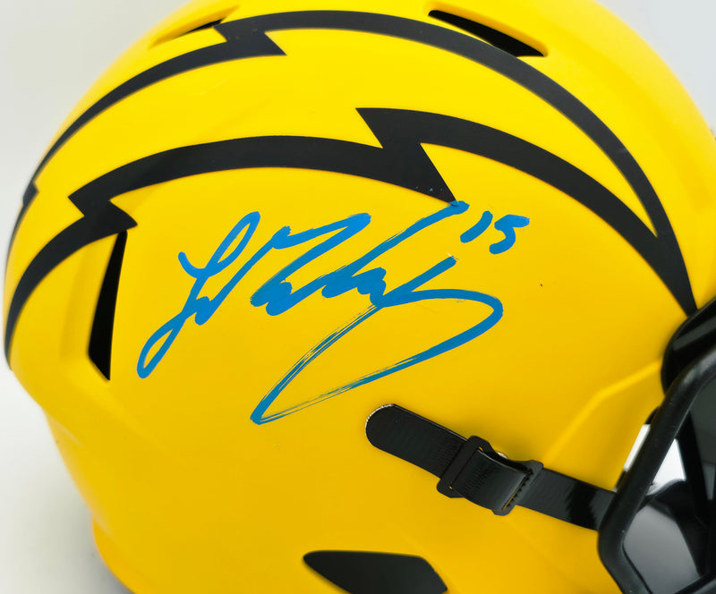 Ladd McConkey Autographed Los Angeles Chargers Rave Gold Full Size Speed Replica Helmet Beckett BAS Witness #2W712015